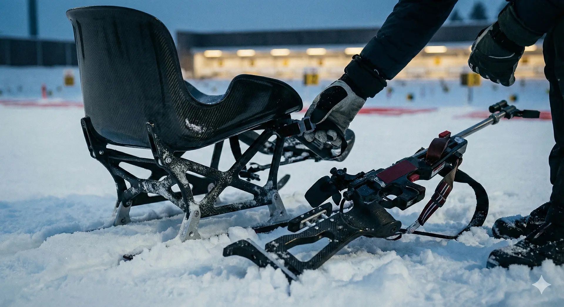 Équipement de parasport sur la neige, illustrant le soutien de 5 Cibles aux athlètes handisport.