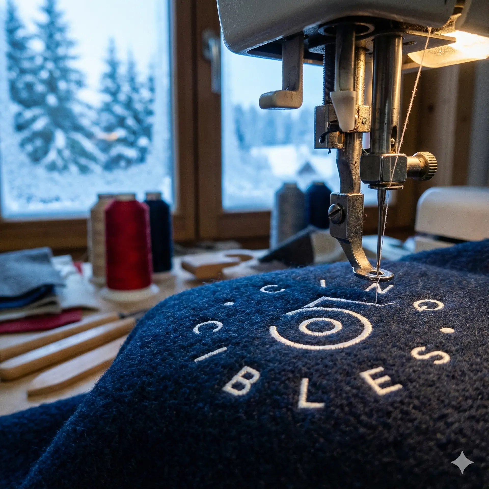 Broderie artisanale du logo 5 Cibles réalisée dans notre atelier local du Haut-Jura Prémanon